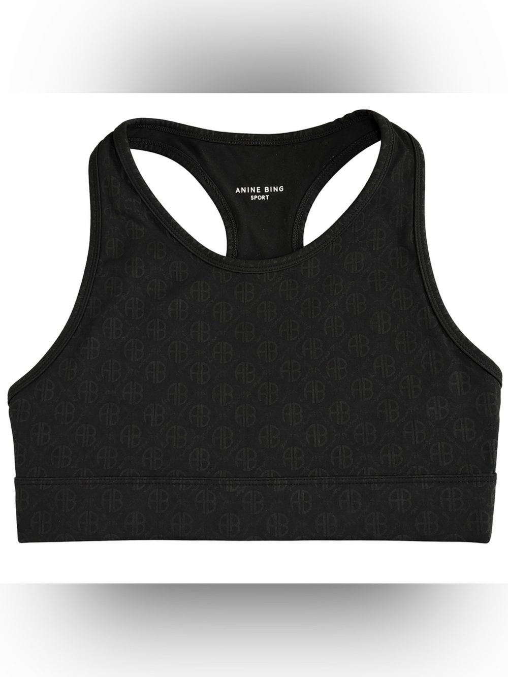 ANINE BING Blair Black Sports Bra Crop Top in Monogram Print - Sz Medium - EUC - Picture 3 of 9